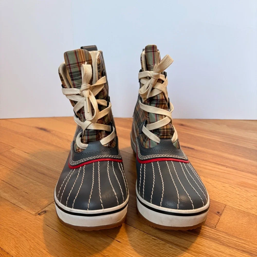 Sorel Tivoli Plaid Waterproof Winter Boots Blue Grey Tan Size 10